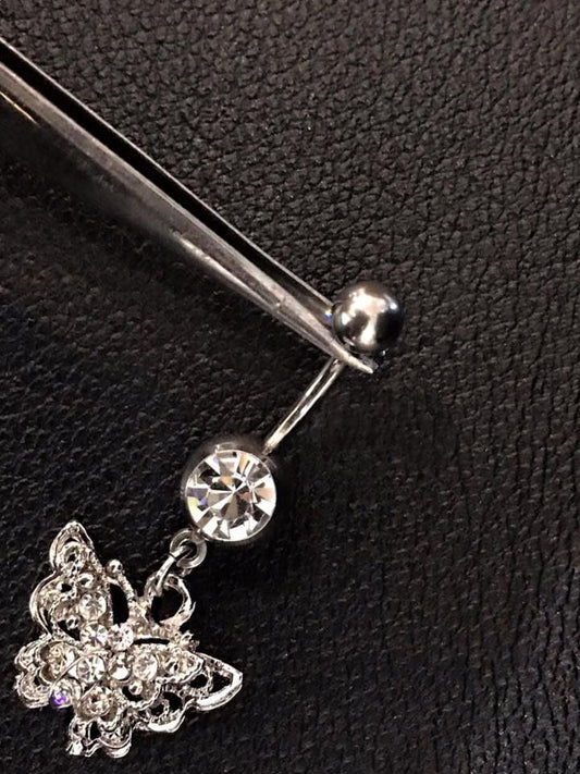 Butterfly design surgical steel piercing with crystals