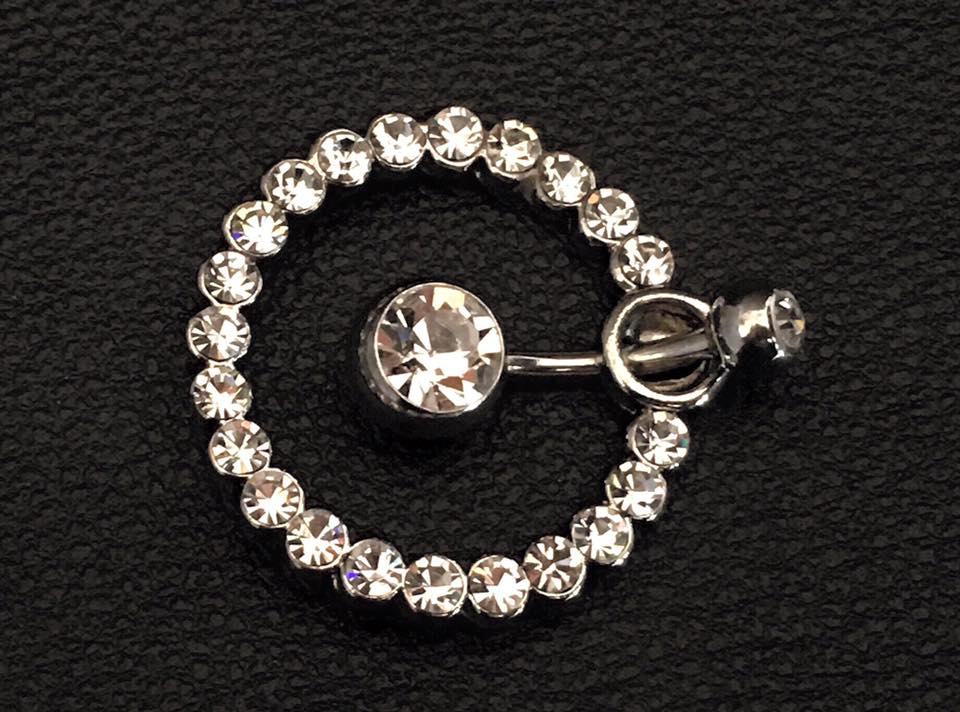 Designer ball piercing in surgical steel with crystals
