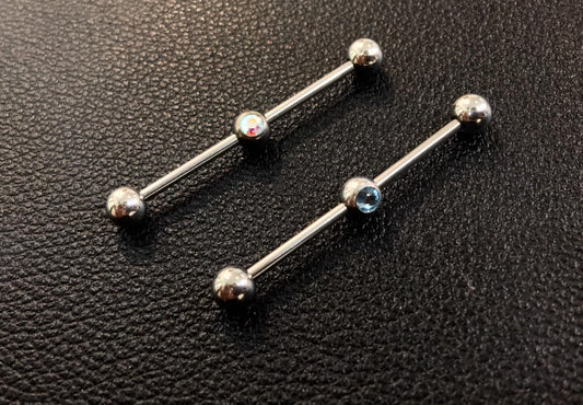 Industrial piercing in surgical steel with rhinestones