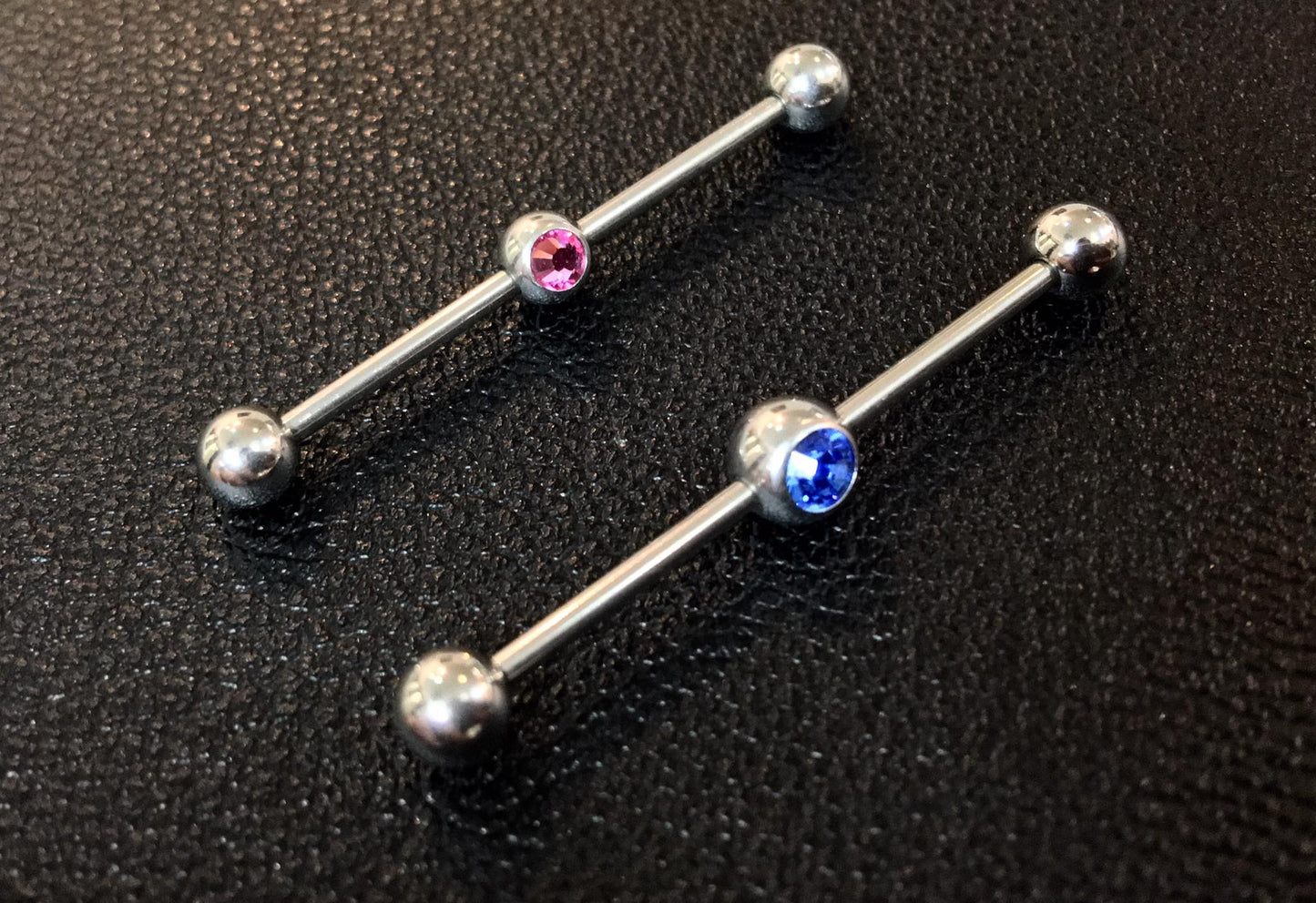 Industrial piercing in surgical steel with rhinestones