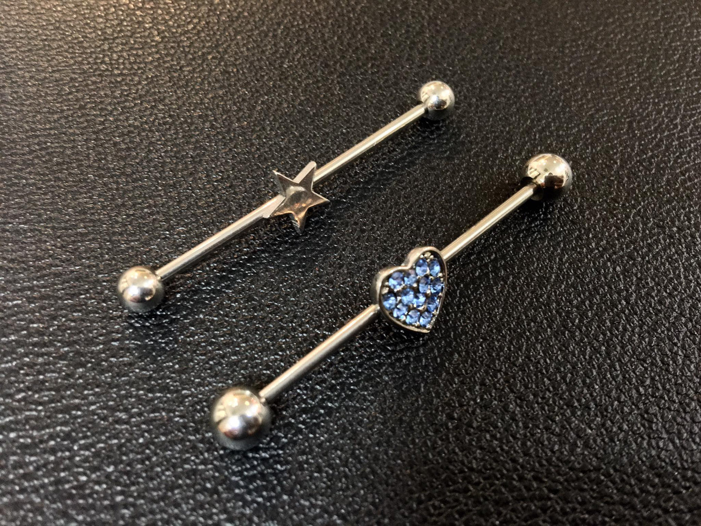 Industrial piercing in surgical steel with rhinestones