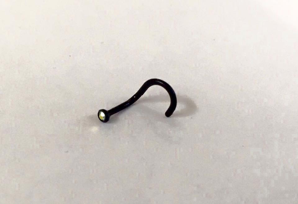 Nose piercing in black chrome surgical steel with stone