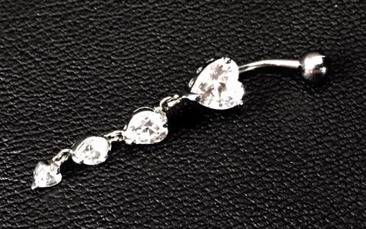 Designer surgical steel piercing with hearts with crystals