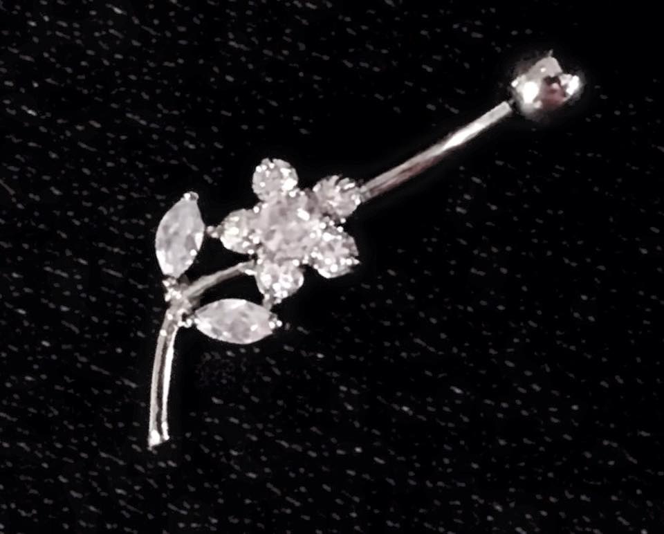 Designer surgical steel piercing with flowers and crystals