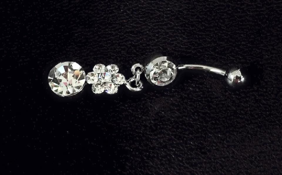 Designer surgical steel piercing with flowers and crystals